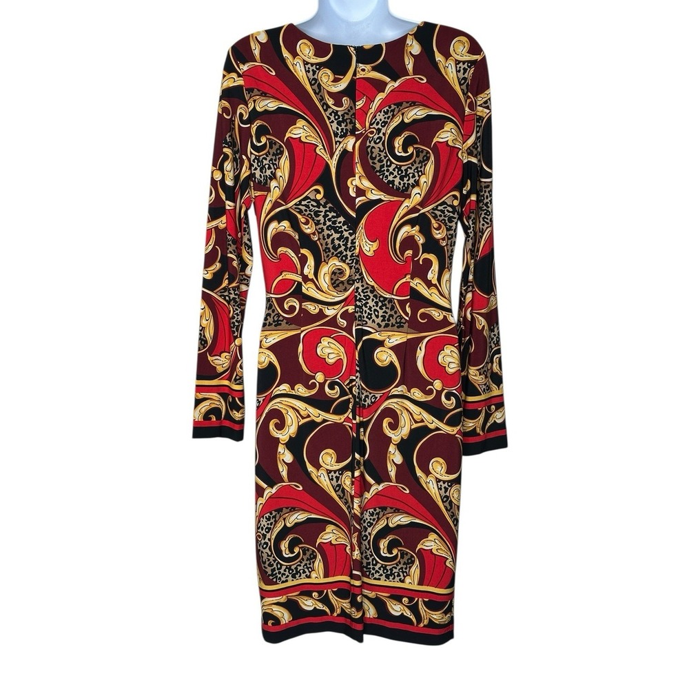 Vtg Cache Sheath Empire Dress Sz 8 Baroque Leopard Boho Fairy Whimsy Art Y2K L/S - Picture 2 of 7